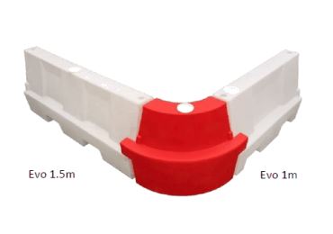 Cestné plastove zvodidlo rohové, mobilná zábrana Standard – PE, červená | biela
